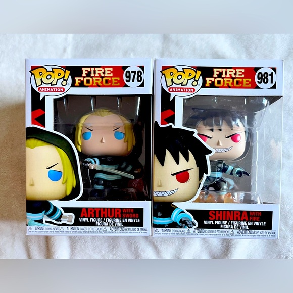 Funko Pop. Bundle! Fire Force. Arthur with sword # 978 and Shinra with fire #981 - Picture 1 of 4